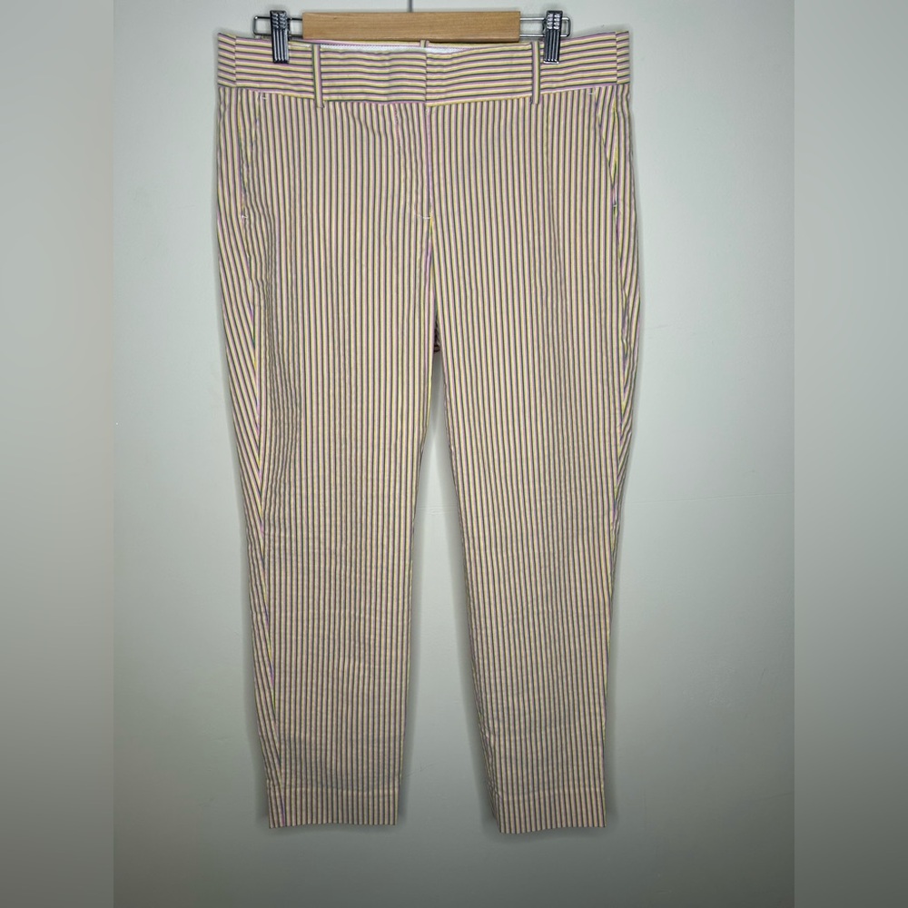 NWT J Crew Pastel Striped Pants Size 12 Pink Green Yellow Stretch Easter